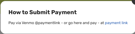 The How to Pay popup showing a troop's Venmo, Zelle, and check payment instructions
