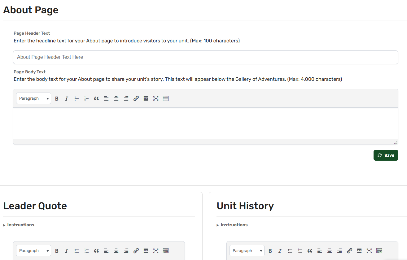 Writing a troop resource page in the familiar visual editor