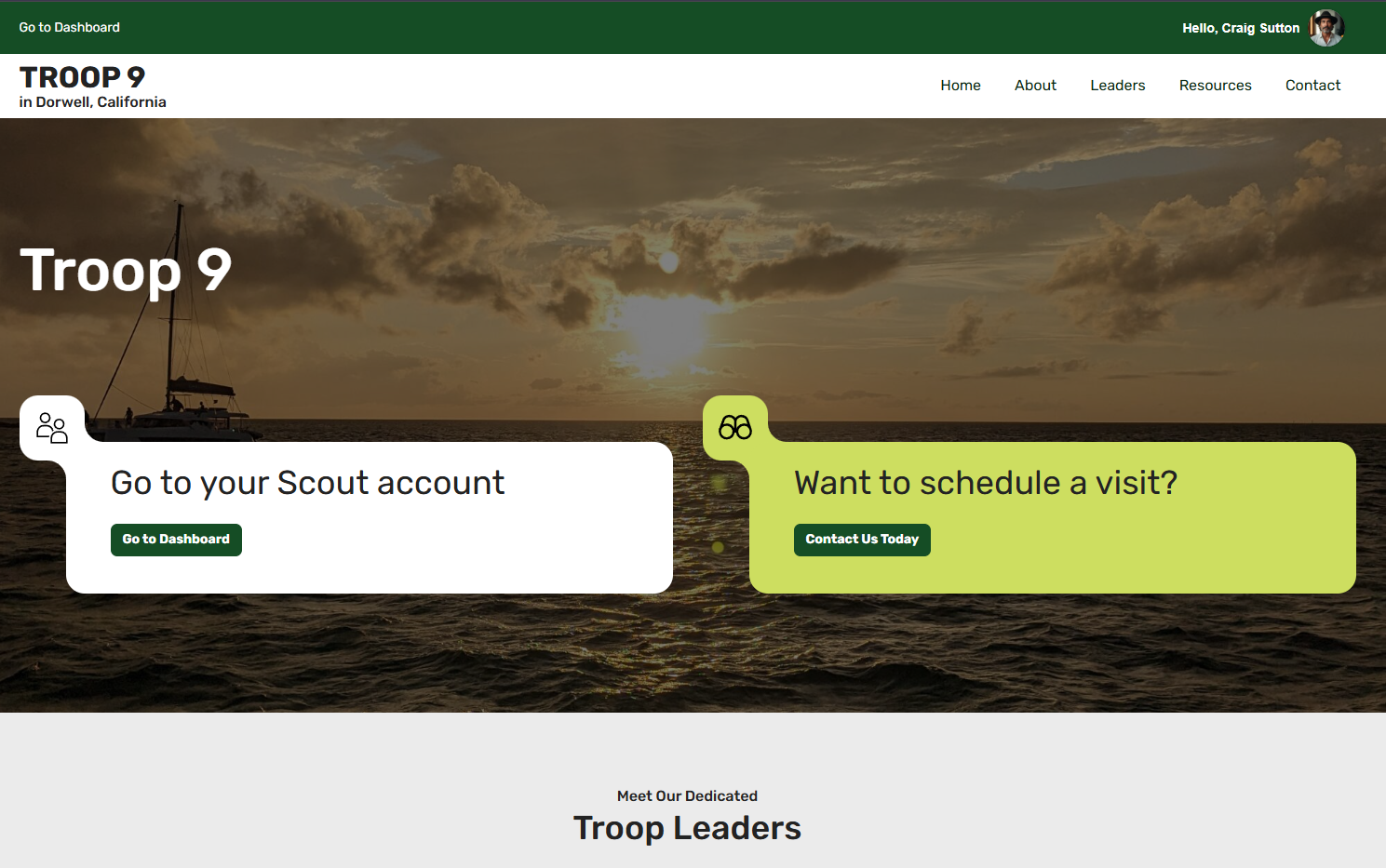 A public troop website built with Sites for Scouts